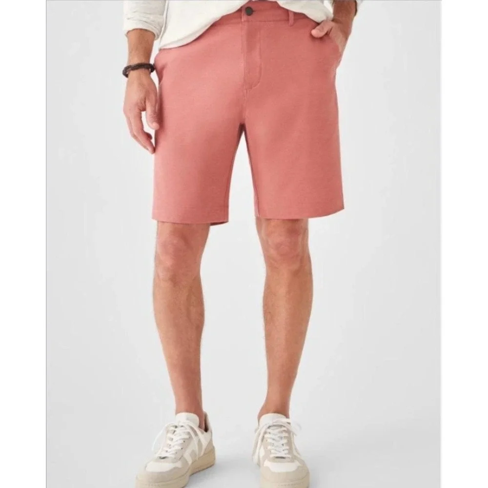 Faherty All Day 9 Inch Shorts Mens 34 Pink 4 Way Stretch Chino Travel Summer